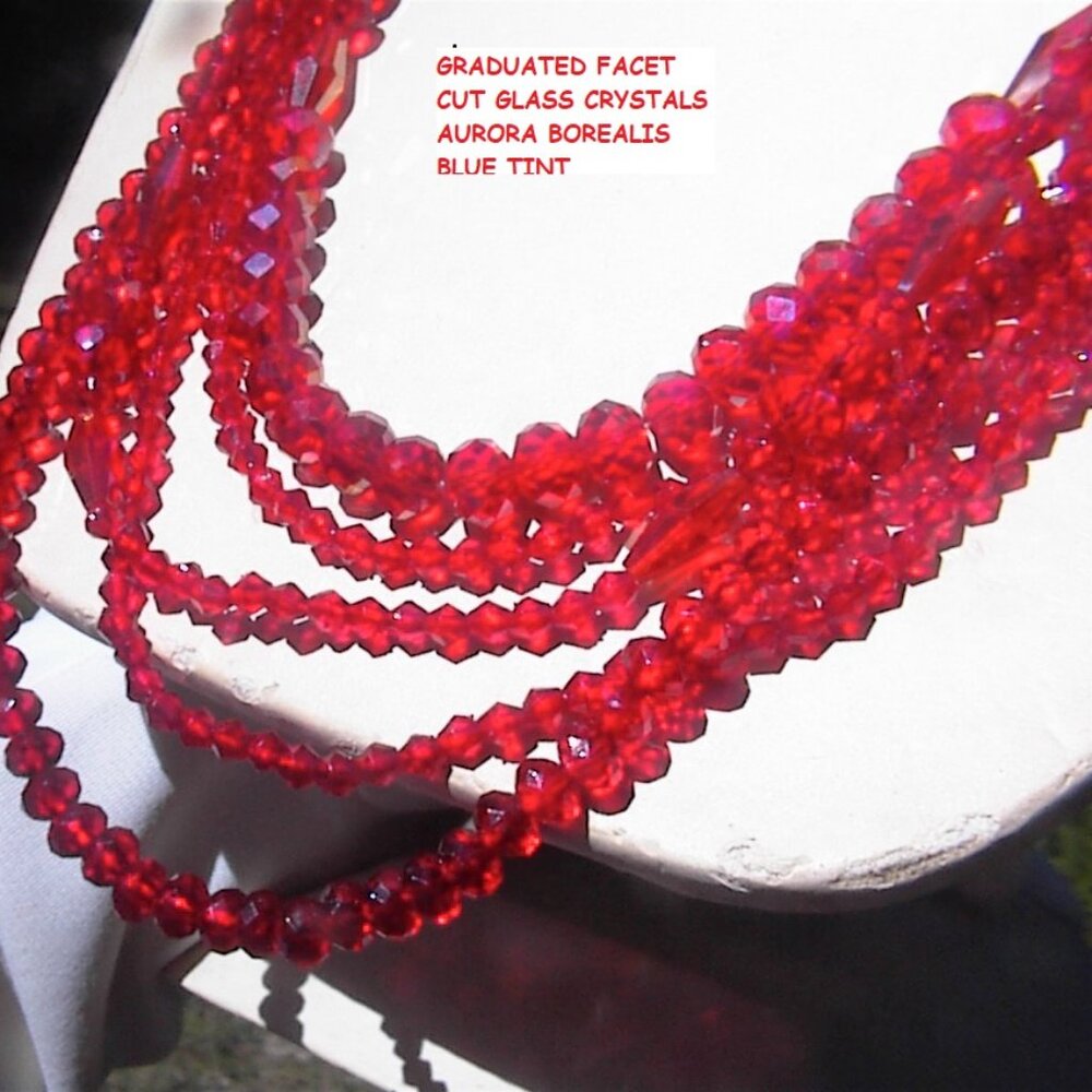 SUPER STUNNER~GORGEOUS VINTAGE RED GLASS BLUE WASH CRYSTAL FLAPPER NECKLACE 1940